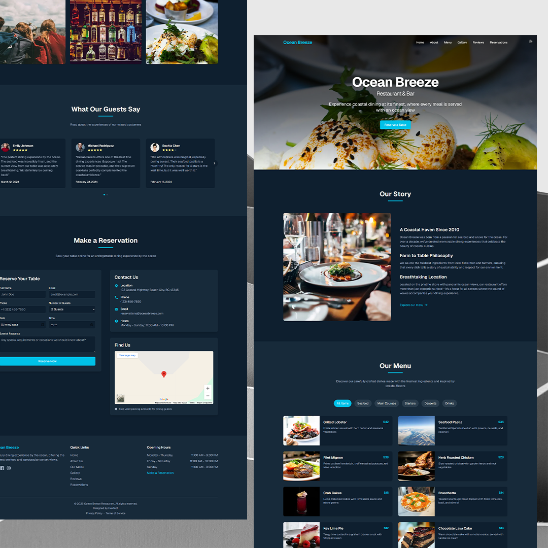 Site web de restaurant de plage